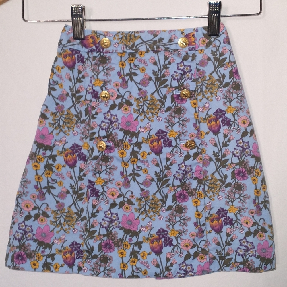 Brooks Brothers Girls 8 Floral Button-Front Skirt - Blue and Pink